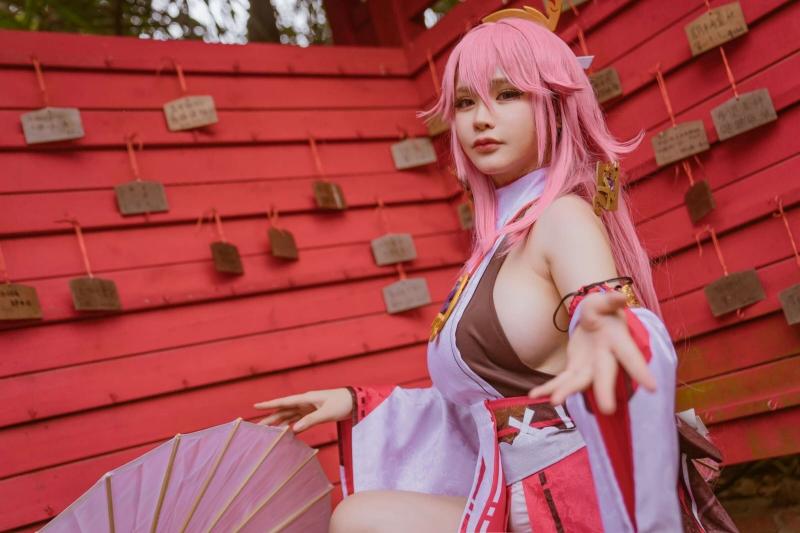 【值得一看】-前羽 八重神子 原神コスプレ-