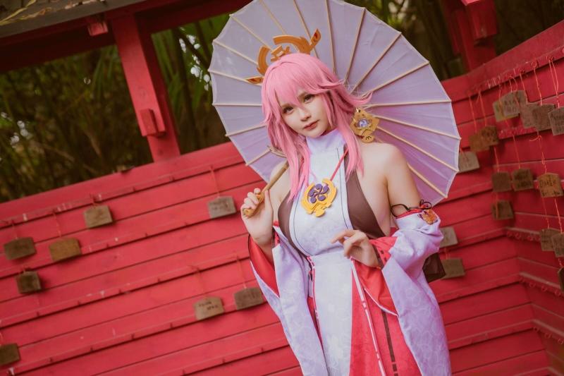 【值得一看】-前羽 八重神子 原神コスプレ-